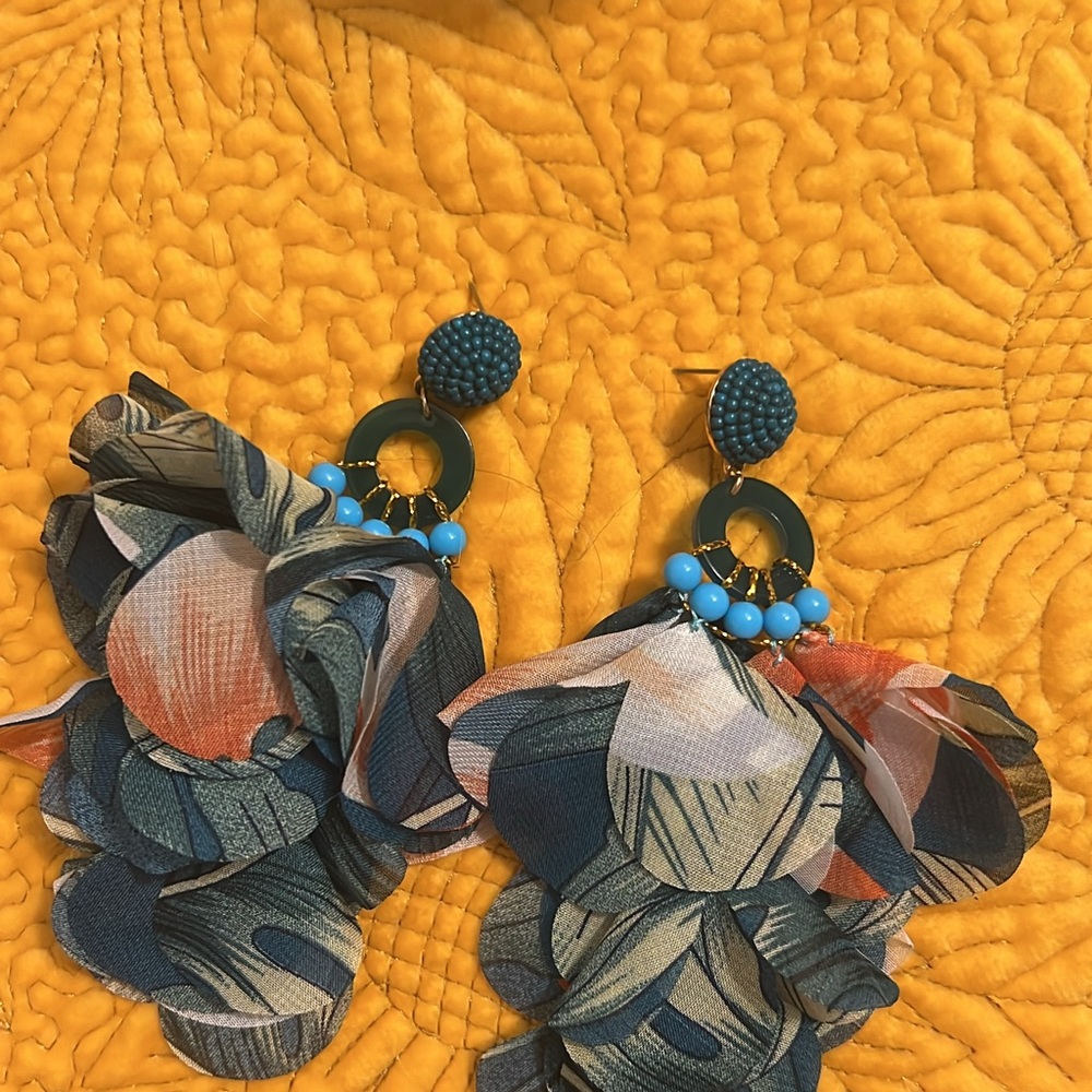 Sculptural Blue and Orange Statement Earrings